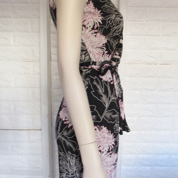 BCBGMAXAZRIA Black Petal Daisies Floral Tie Wrap Bow V Neck Night Out Dress S - Picture 3 of 5